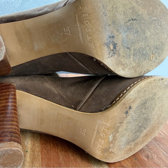 Jigsaw brown leather Tall Pull On heeled Boots sz 37 US 6 over the knee - Picture 12 of 12